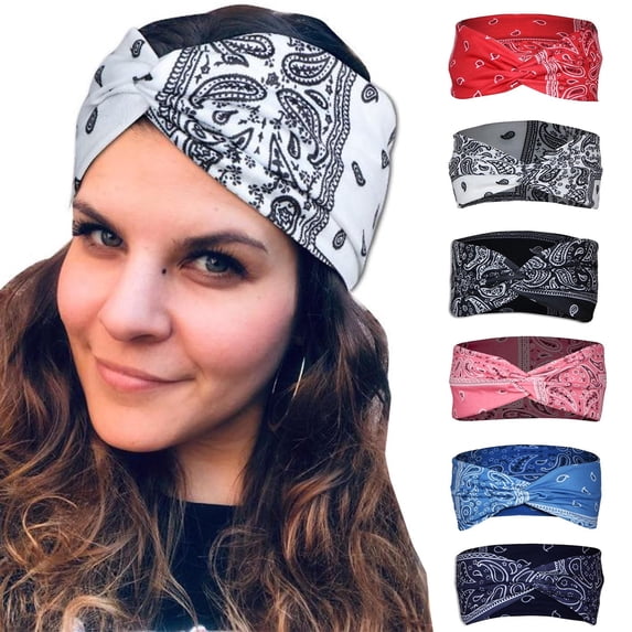 CAIXIA Wide Boho Headbands for Women Fashion Knotted Headband Bandana Hair Print Yoga Workout Hair Accessories African Head Wrap
