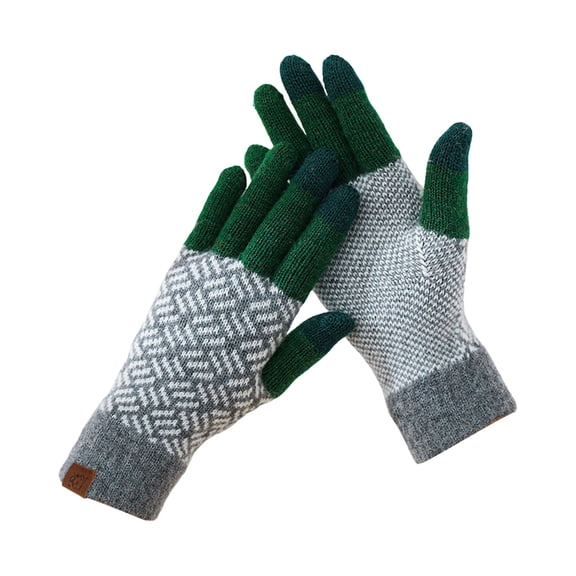 CAIXIA Winter Mittens Women Japanese Style Knitted Thermal Gloves Lined Winter Mittens for Outdoor Cycling Skiing with Five Finger Touchscreen Capability,Dark Green
