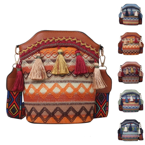 CAIXIA Women Crossbody Bags Womens Korean Bohemian Fringe Woven Crossbody Bag, Lightweight Fashion Casual Shoulder Purse