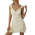 thumbnail image 1 of CAIXIA Women'S Robes Lightweight Elegant Satin Lace Trim Deep V Neck Padded Bust Suspender Nightdress for Women Comfortable Homewear Gown, 1 of 7