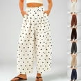 thumbnail image 1 of CAIXIA Women Summer Boho Cotton Linen Polka Dot Pants Beach Elastic Waist Palazzo Wide Leg Barrel Pants, 1 of 5