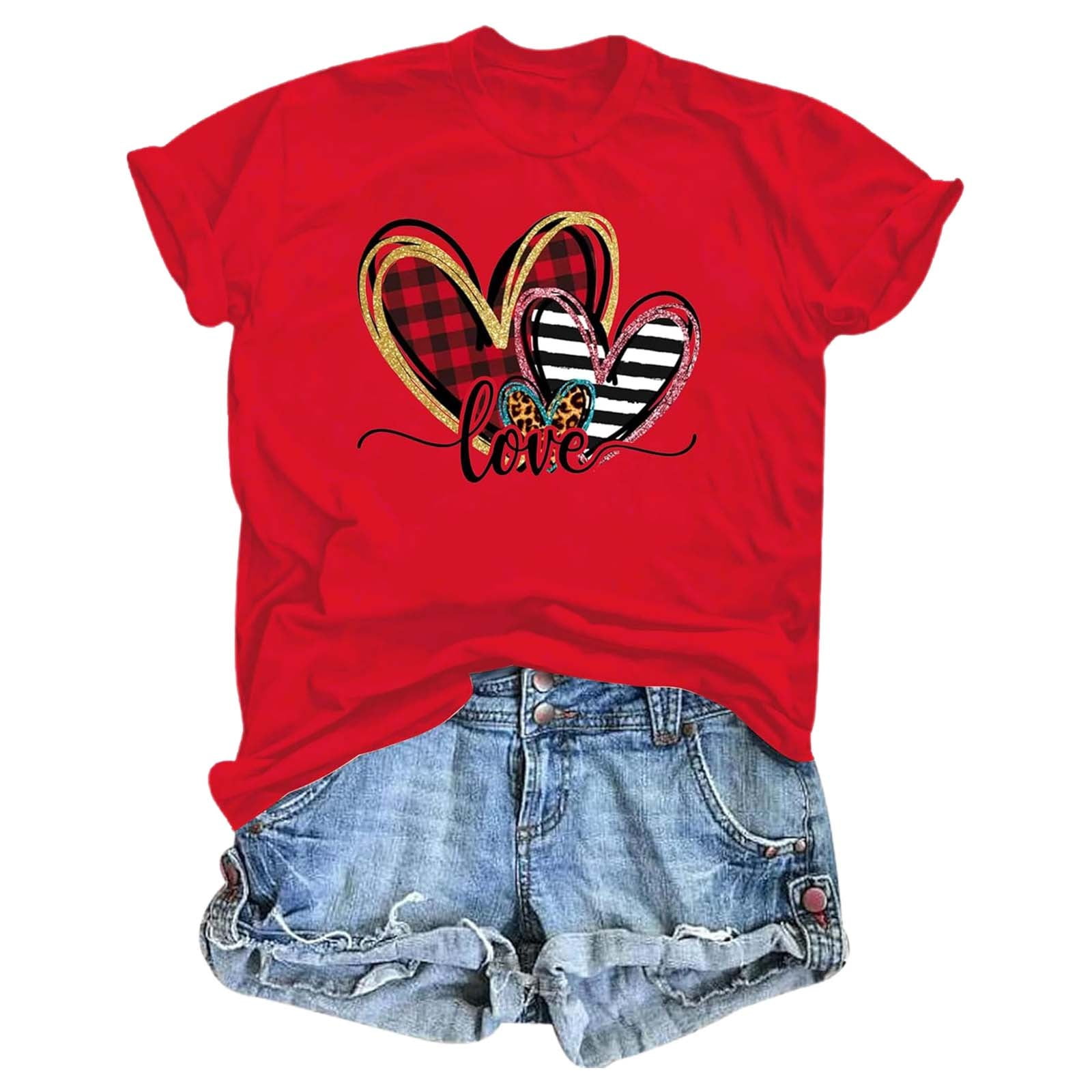 CAIXIA Women T Shirts Short Sleeve Valentine's Day Holiday Short Sleeve ...