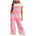 thumbnail image 1 of CAIXIA Women's Baggy Adjustable Strap Denim Bib Overalls Barrel Jeans Casual Loose Wide Leg Denim Pant Jumpsuits,Pink, 1 of 7