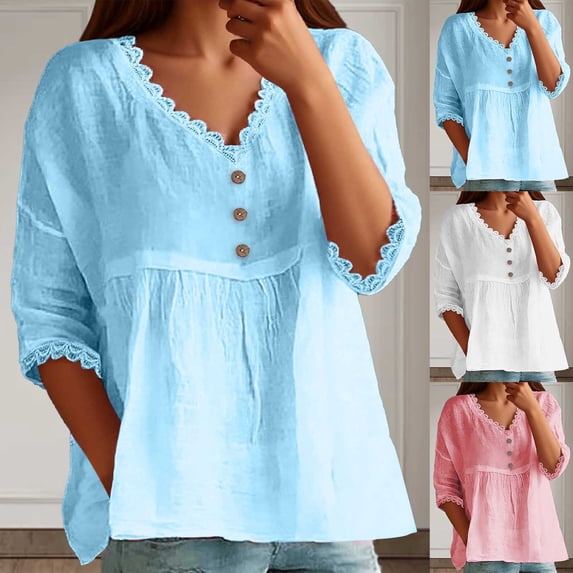 CAIXIA Women's Casual V-Neck Pullover Blouse with Elegant Lace Point Sleeves and Solid Color Design Business Tops For Women,Red