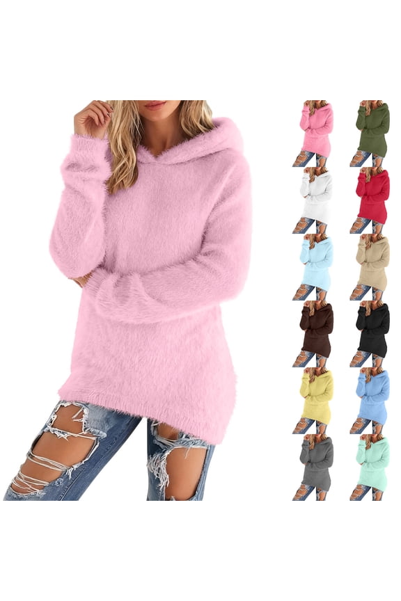 Women's Fashionable Long Sleeve Pullovers Loose Fluffy Fuzzy Jumper Sweater,Black