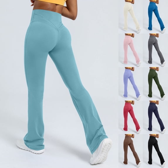 CAIXIA Women's Leggings Plus Size Pull on Pants Stretchy Skinny Wide Leg Yoga Pants Black Flare Leggings for Workout Running Athletic Activewear