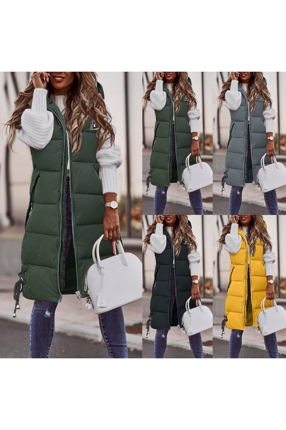 Women's Long Quilted Vest Winter Down Vest Transition Vest Winter Jacket Long Vest Winter Vest Lightweight Warm Quilted Casual Zip Puffer Jacket with Hood Outdoor Down Coat,Green