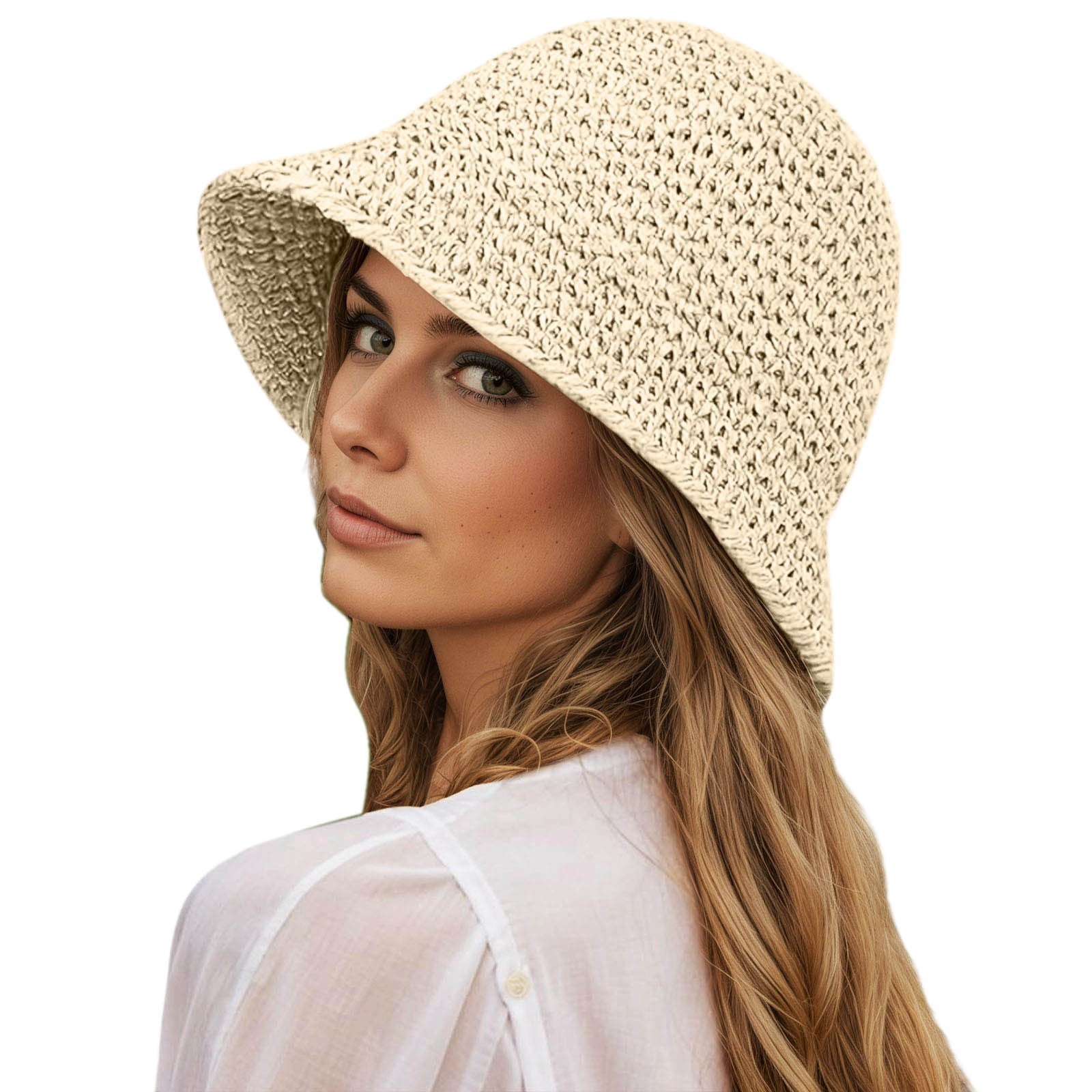 Natural Raffia Straw Bucket Hat Handmade Woven Foldable Sun Hat Handmade Raffia Bucket Hat, Foldable Beach Sun Hat  main image 2