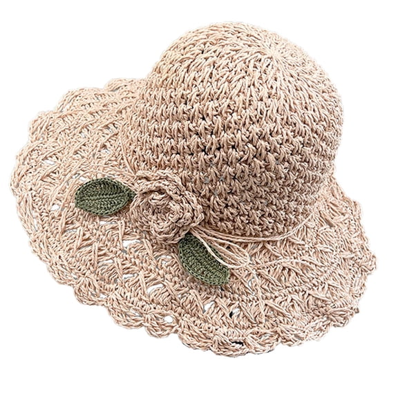 CAIXIA Women's Raffia Straw Hat Summer Beach Bucket Hat Handmade Natural Raffia Woven Sun Hats Foldable Floppy Cap