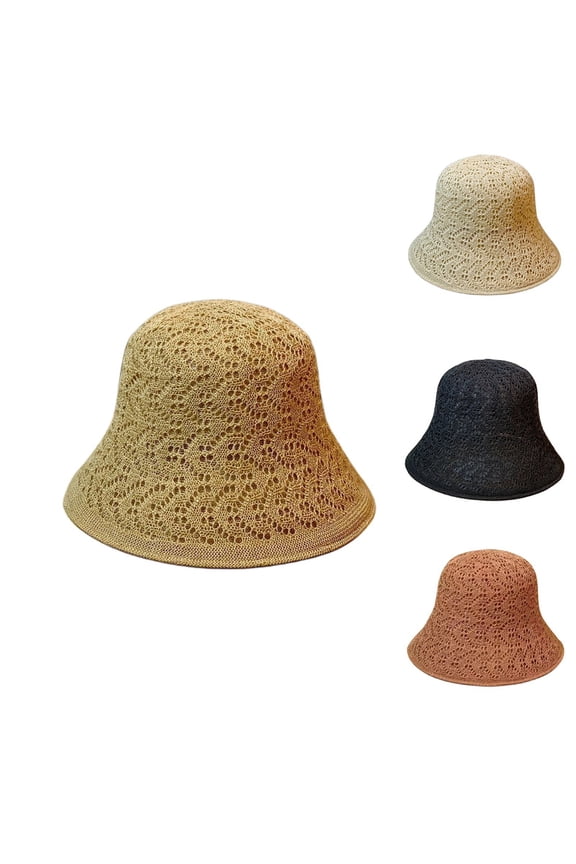Women's Raffia Straw Hat Summer Beach Bucket Hat Handmade Natural Raffia Woven Sun Hats Foldable Floppy Cap