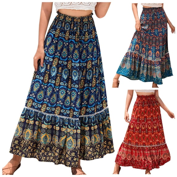 CAIXIA Women's Skirts A-Line Hawaiian Comfort Coverage Spring Summer 2026 High Waisted Cocktail Wedding Long Silk Midi Skirt