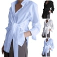 thumbnail image 1 of CAIXIA Women's Summer Casual Blouse Comfortable Loose Fit Tie Waist Pure Color Tunic Shirt for Spring Season Spring Tops For Women,Black, 1 of 6