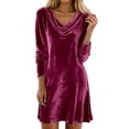 thumbnail image 1 of CAIXIA Women's Velvet Dresses Cowl Neck Long Sleeve Party Cocktail Holiday Mini Dresses 2026,Wine, 1 of 5