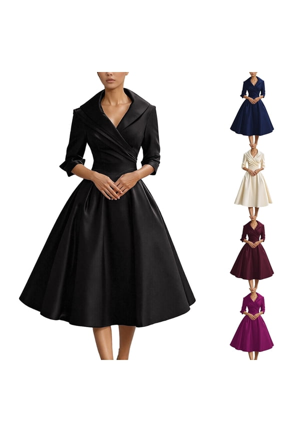 Women's Vintage Tea Dress Fall Fit and Flare 3/4 Sleeve Elegant Cocktail Party Formal Church Dresses 2026,Purple