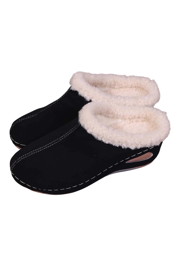 Women's Winter On Clogs Cozy Lined Indoor Outdoor Comfort Shoes With Non Sole And Sloped Heel,Black