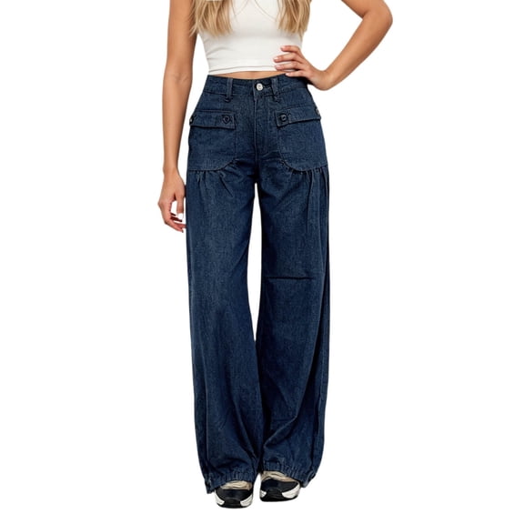 CAIXIA Womens Baggy Jeans Women's Relaxed Tapered Leg Denim Pants Mid Rise Classic Casual Comfort Fit Everyday Non Stretch Jeans,Dark Blue