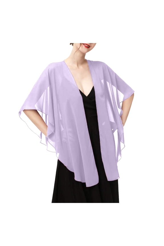 Womens Chiffon Capelet Batwing Sleeves Elegant Evening Wedding Shawl Wrap Sheer Mesh Asymmetric Hem Formal Cover Up