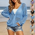 thumbnail image 1 of CAIXIA Womens Crochet Lightweight Cardigans Zip Up Hooded Long Sleeve Knit Sweaters Mesh Beach Swim Cover Up, 1 of 9
