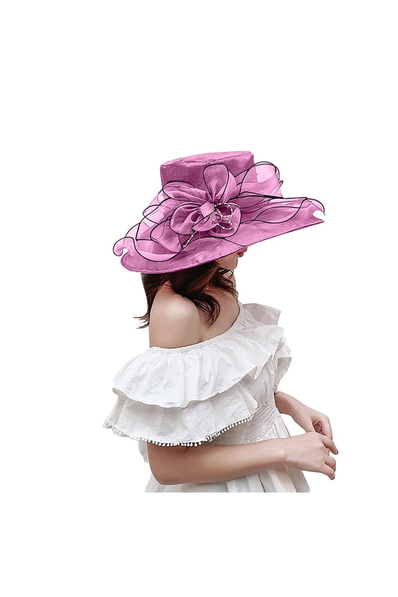 Womens Derby Hats Elegant Organza Floral Elegant Tea Party Church Hats Adjustable Wide Brim Fascinator Derby Hats Flower Bridal Shower Hat