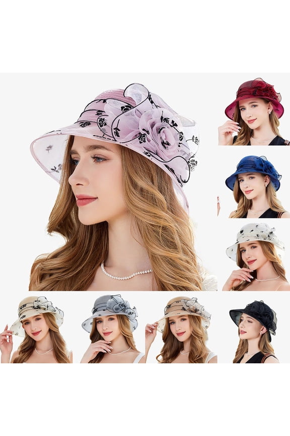 Womens Derby Hats Flower Mesh Feathers Tea Party Hats Church Wide Brim Fascinator Hat Church Tea Party Wedding