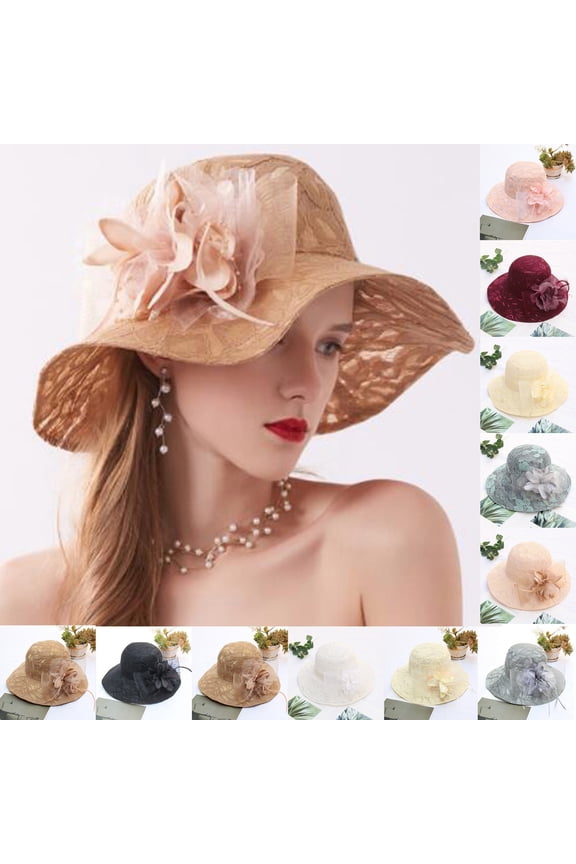 Womens Derby Hats Organza Floral Tea Party Church Hats Adjustable Wide Brim Fascinator Derby Hats Bridal Wedding Tea Party Hat