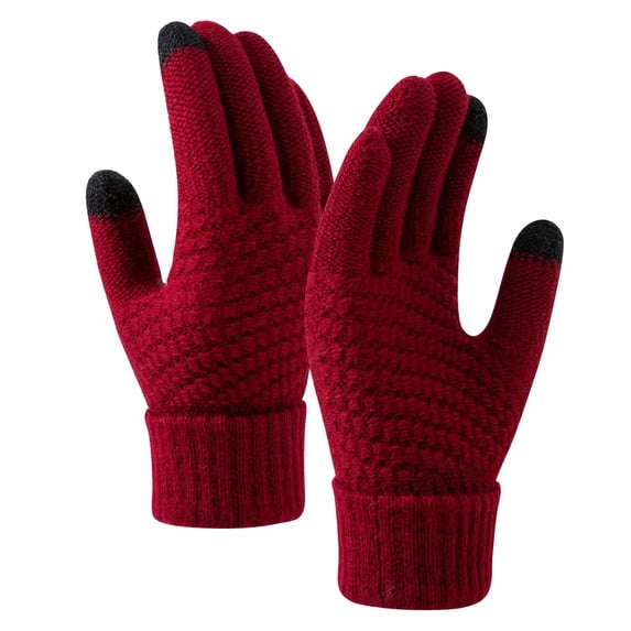 CAIXIA Womens Gloves For Cold Weather Winter Warmth Screen Gloves for Women Lined Knitted Wool Riding Cold Weather Comfort,Wine