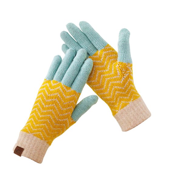 CAIXIA Womens Gloves Japanese Style Knitted Thermal Gloves Lined Winter Mittens for Outdoor Cycling Skiing with Five Finger Touchscreen Capability,Yellow