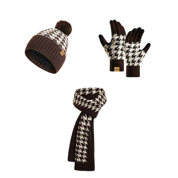 CAIXIA Womens Hat And Gloves Set Knitted Winter Scarf Hat and Gloves Set Soft Textured Fashion Accessories for Cold Weather Comfort