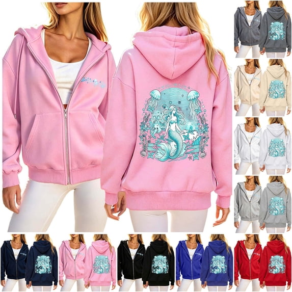 CAIXIA Womens Hoodies Oversized Zip Up Casual Cozy Womens Tops Long Sleeve Hooded Sweatshirt Drawstring Fall Spring Track Jackets with Pocket Spring Fall Clothes 2026