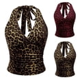 thumbnail image 1 of CAIXIA Womens Leopard Print Ruched Halter Crop Tops V Neck Tie Back Sleeveless Slim Fit Cami Tops, 1 of 3