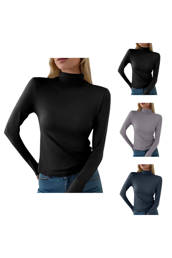 Womens Lightweight Double Faced Fleece Mock Turtleneck Long Sleeve Top, Slim Fit Fall Winter Base Layer Shirt,Grey