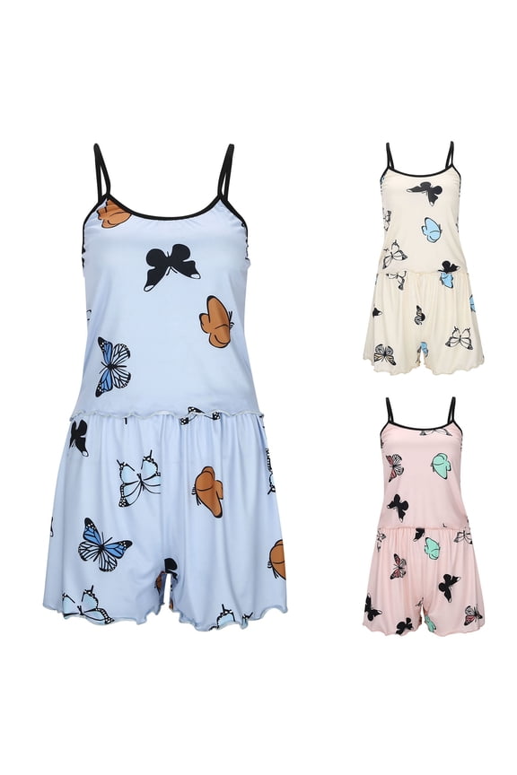 Womens Pajama Sets 2 Piece Tank Top and Shorts Set Matching Pjs Floral Bow Loungewear Sets Comfy Sleeveless Sleepwear