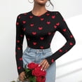 thumbnail image 1 of CAIXIA Womens Printed Round Neck Slimming Long Sleeve Base Shirt, Soft Casual Fall Winter Daily Layering Top,Black, 1 of 8
