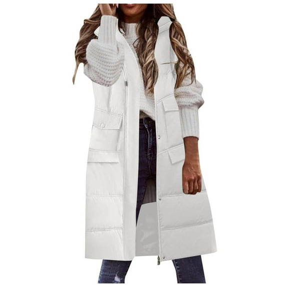 CAIXIA Womens Puffer Vest Winter Hooded Sleeveless Zip Up Long Puffy Jacket Warm Thick Quilted Coats with Pockets,Red