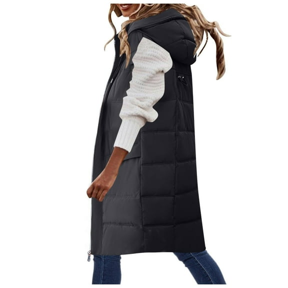 CAIXIA Womens Puffer Vest Winter Hooded Sleeveless Zip Up Long Puffy Jacket Warm Thick Quilted Coats with Pockets,Red