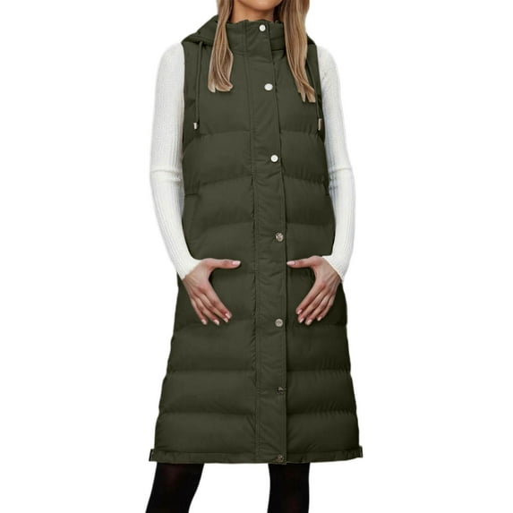 CAIXIA Womens Puffer Vest Winter Hooded Sleeveless Zip Up Long Puffy Jacket Warm Thick Quilted Coats with Pockets,White