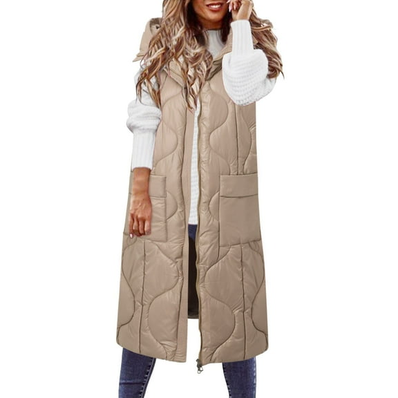 CAIXIA Womens Puffer Vest Winter Hooded Sleeveless Zip Up Long Puffy Jacket Warm Thick Quilted Coats with Pockets,White
