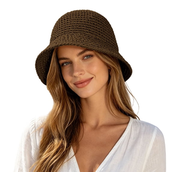 CAIXIA Womens Raffia Straw Hat Summer Beach Bucket Hat Handmade Natural Raffia Woven Sun Hats Foldable Floppy Cap