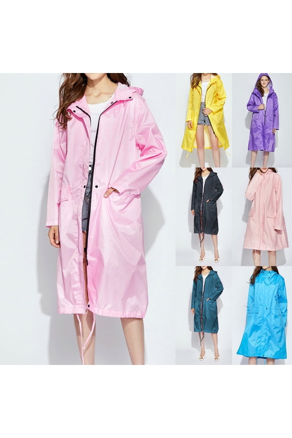 Womens Rain Jackets Waterproof With Hood, Oversized Long Hooded Raincoat, Lightweight Windproof All Weather Wear