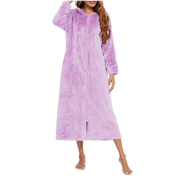 CAIXIA Womens Robes Lightweight Snap Front Women's Soft Flannel Long Sleeve Zip Up Sleepwear Robe Cozy Loungewear With Pockets Home Wearable Blanket For Relaxation