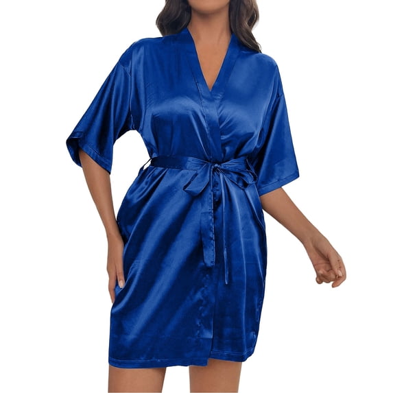 CAIXIA Womens Robes Short Elegant Women's Silk Nightgown and Robe Set Half Sleeve Loungewear for Home Comfort