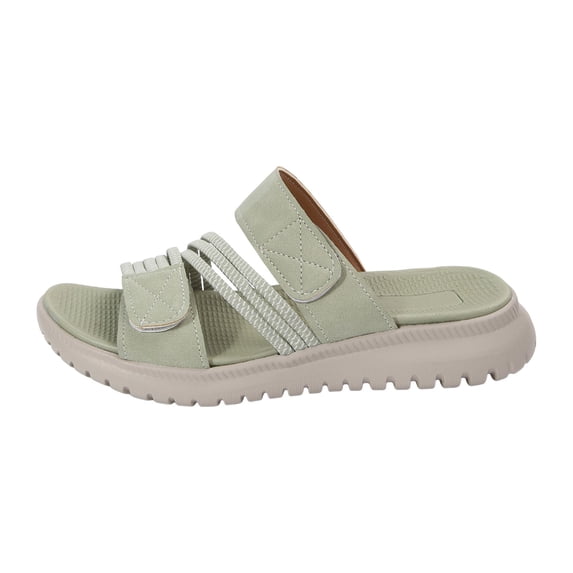 CAIXIA Womens Sandals Women's Casual Platform Slide Sandals with Adjustable Hook Loop Strap for Wide Feet Comfort,Green