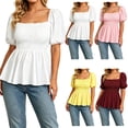thumbnail image 1 of CAIXIA Womens Square Neck Smocked Peplum Blouse Top Ruffle Short Sleeve Flowy Babydoll Cute Shirt Tops, 1 of 3