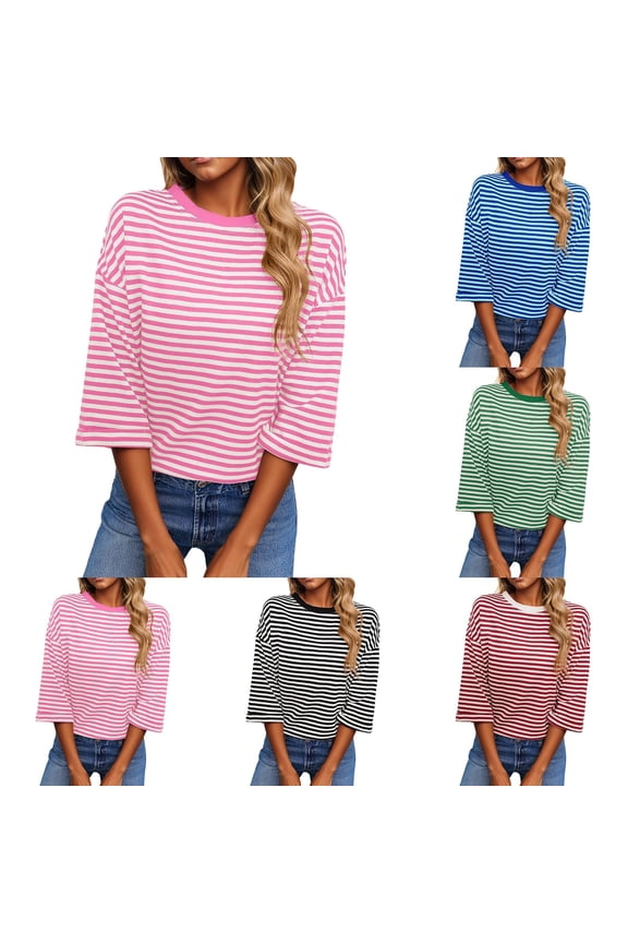 Womens Tops 2026 Striped Tie Back Short Sleeve T Shirts Crewneck Casual Loose Basic Tee Summer Outfits,Green