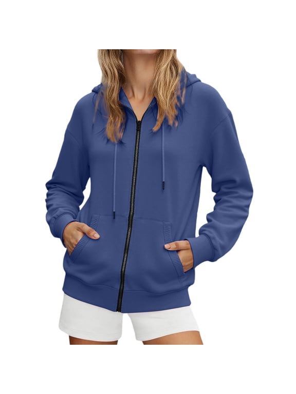 Zip Up Hoodie Women Loose Fit Cotton Long Sleeve Shirt Womens Sweatshirt Jacket Drawstring Fleece Jacket Women with Pocket Loose Casual Fall Winter 2026