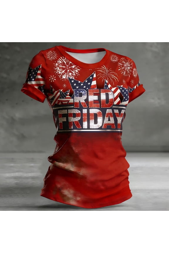 jiaxiM Red Friday Shirts Women Casual Short Sleeve American Proud T-Shirt Tops Remember Everyone Deployed Military Veteran Shirt