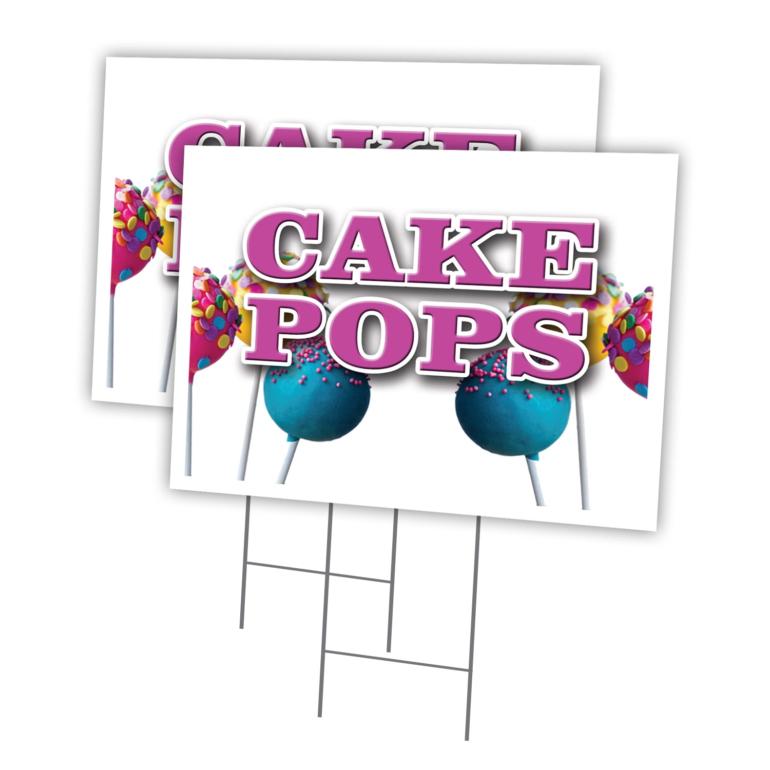CAKE POPS 2 Pack Of 12" x 16" Yard Sign & Stake | Advertise Your Business | Stake Included Image On Front Only | Made in The USA