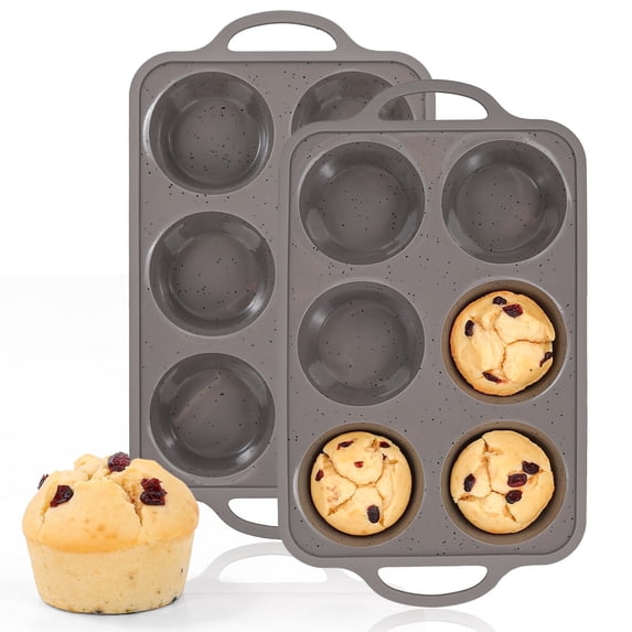 CAKETIME, 6-Cup Jumbo Muffin Pan, Gray, Metal Reinforced Frame ...