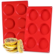 CAKETIME 2 Pcs Silicone Egg Sandwich Molds, 3 Inch Muffin Top Pan Non Stick, 6-Cavity Round Silicone Baking Mold for Baking English Muffins, Whoopie Pies