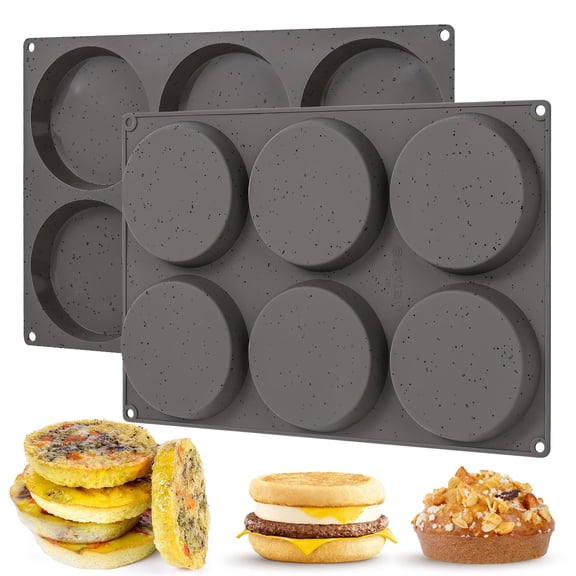 CAKETIME 4 Inch Jumbo Muffin Top Pan, Silicone Egg Molds for Breakfast Sandwiches - 2 Pack